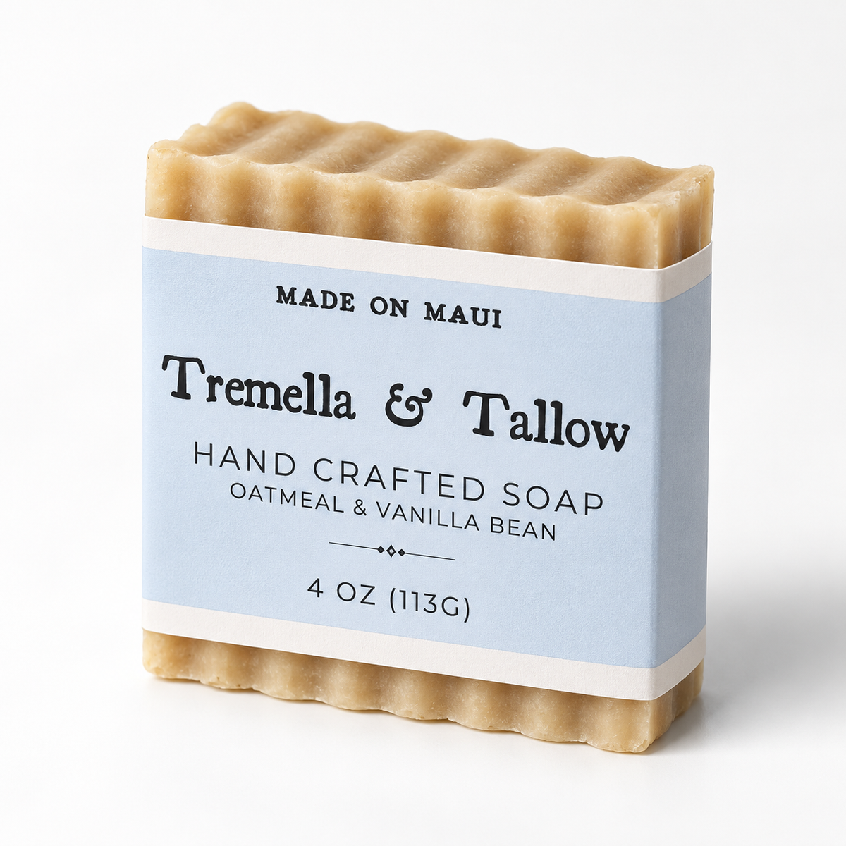 Front of Tremella & Tallow Vanilla Bean & Oatmeal handmade soap