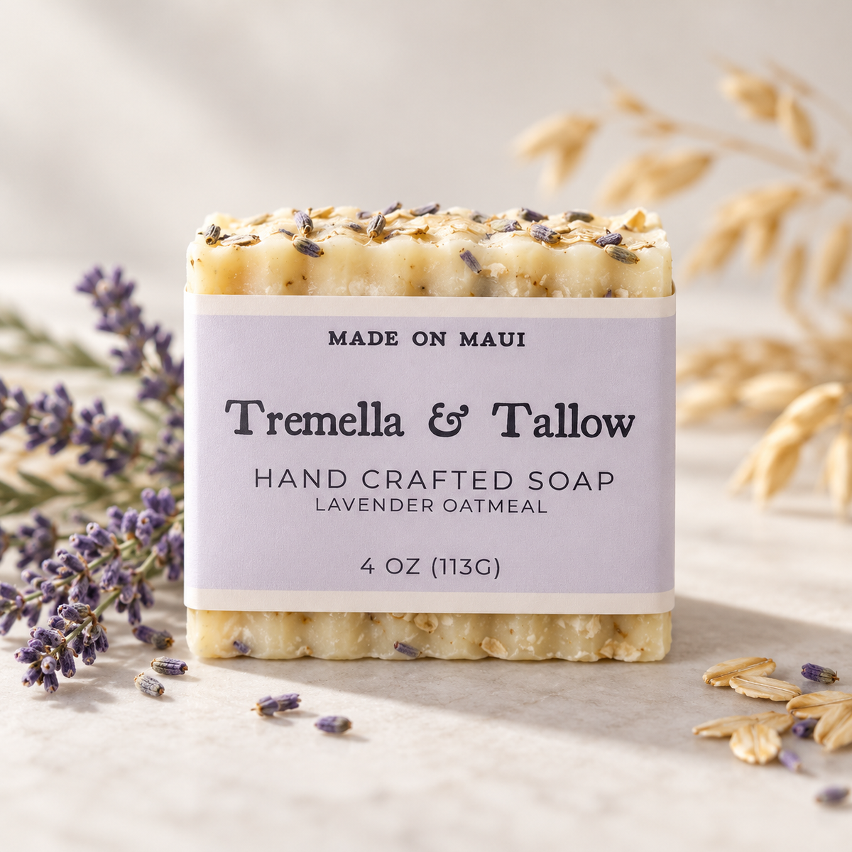 Lavender Oatmeal soap styled with lavender and oats